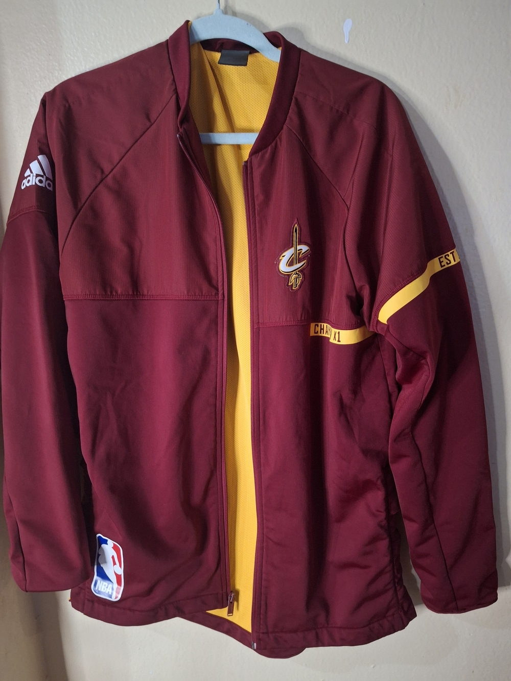 adidas Men's Cleveland Cavaliers Maroon and Gold Bomber Jacket